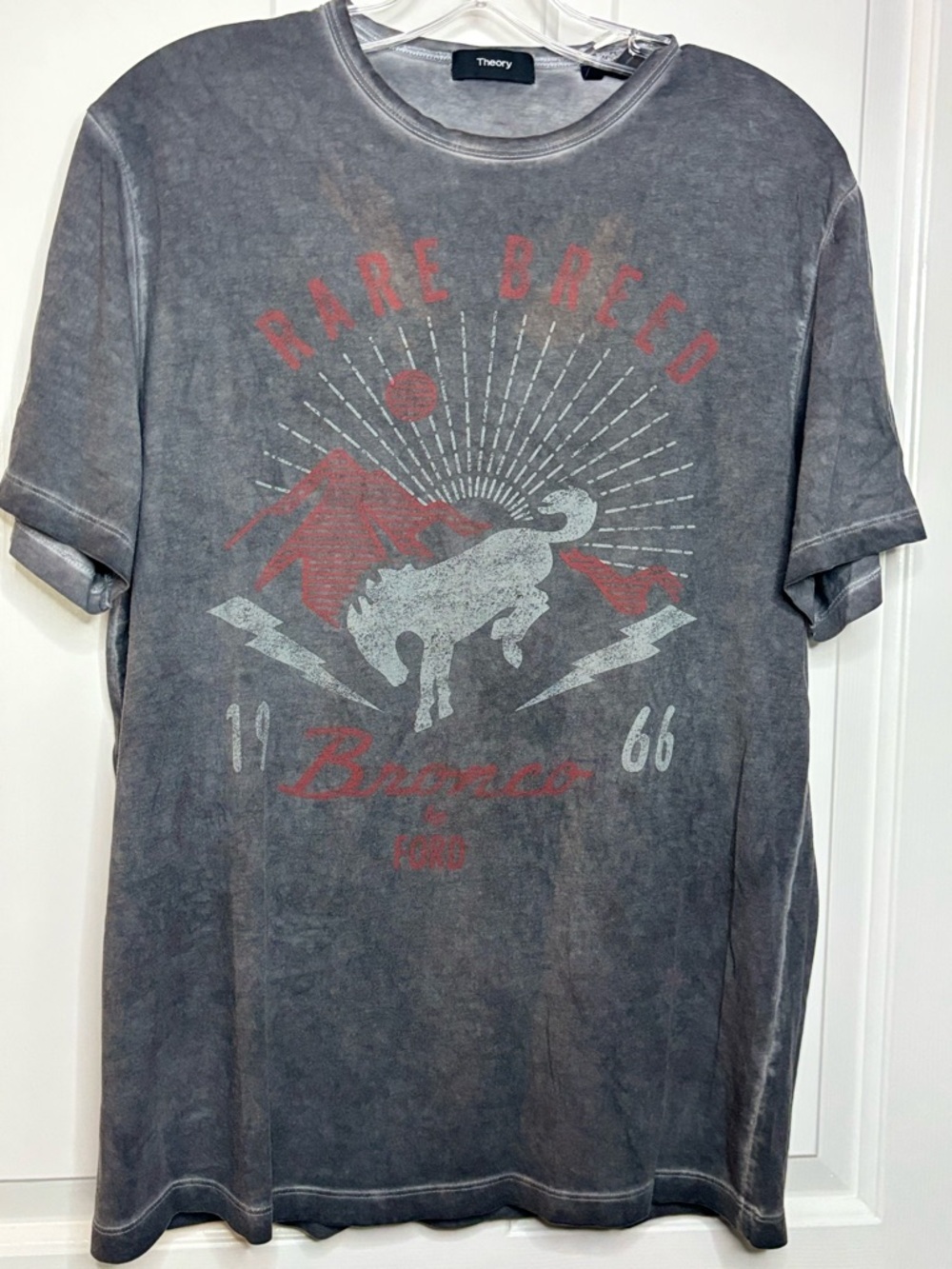 Theory Mens Gray Short-Sleeve 'Rare Breed' Bronco Graphic Tee Size M